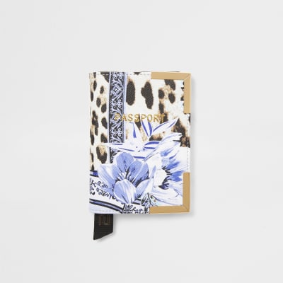Blue animal and floral print passport holder