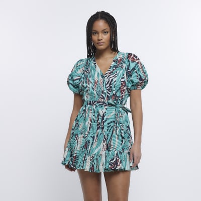 Blue animal print outlet wrap dress