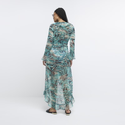 Blue animal print chiffon kaftan