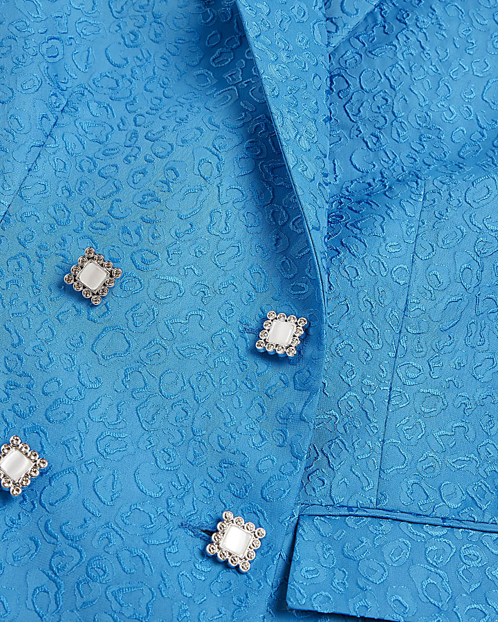 Blue animal print jacquard blazer dress