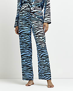 Blue animal print satin pyjama trousers