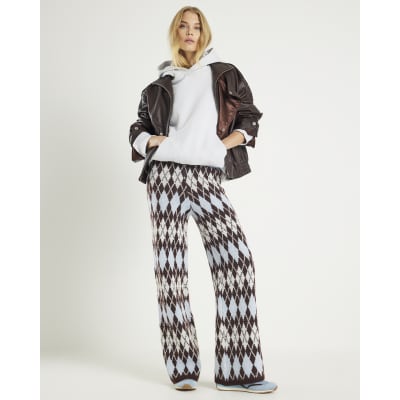 Blue Argyle Knit Trousers