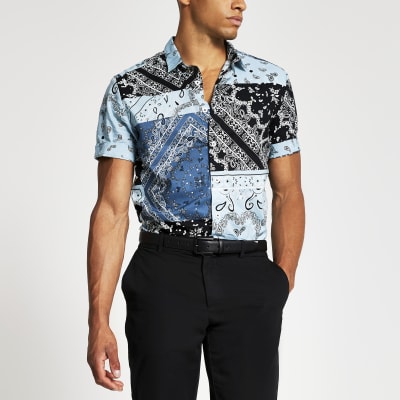 blue bandana print shirt