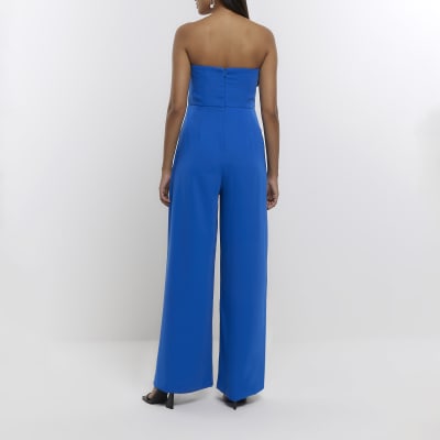 Bandeau Jumpsuit in Oyster Blue Print – OutDazl