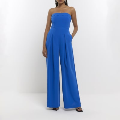 Blue bandeau jumpsuit River Island
