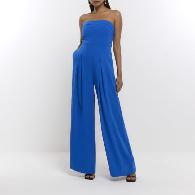 Blue bandeau jumpsuit | River Island