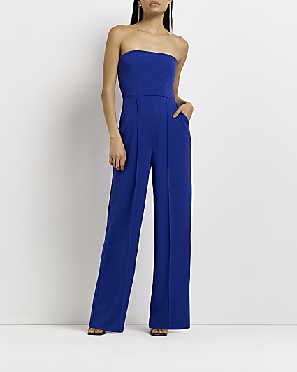 Camilla Silk Strapless Overlay Jumpsuit in Blue Womens Clothing Jumpsuits and rompers Full-length jumpsuits and rompers 