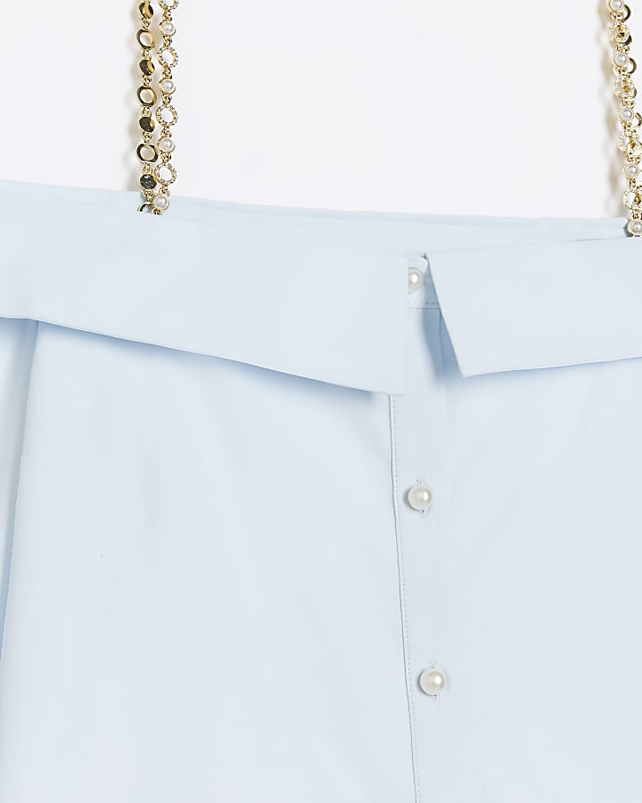 Blue bardot chain strap shirt