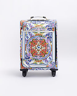 Blue baroque print suitcase