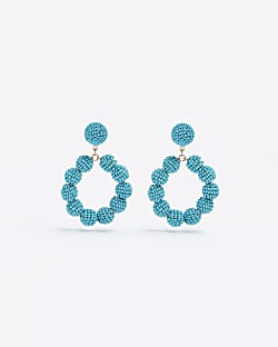 Blue beaded circle drop earrings