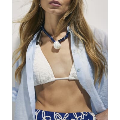 Blue Beaded Shell Necklace