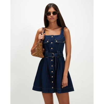 Belted Button Through Denim Dress
