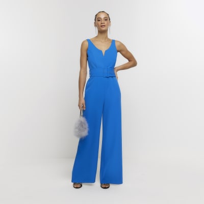 Blue Belted Wide Leg Jumpsuit River Island 3210