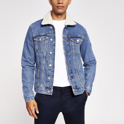 Blue borg collar denim jacket | River 