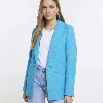 Blue boucle blazer River Island