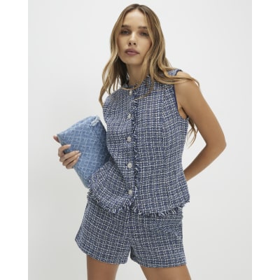Blue Boucle Fringed Waistcoat