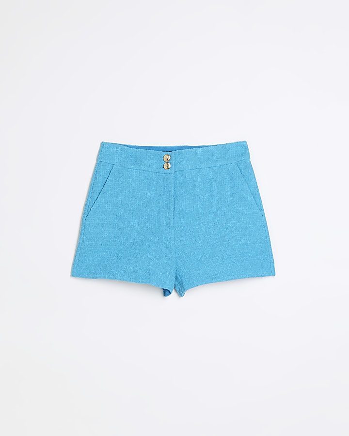 Blue boucle high waist shorts