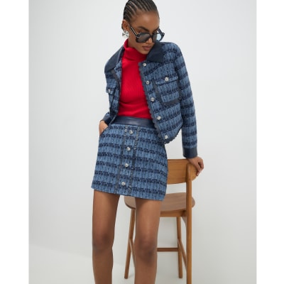 Blue Boucle Scallop Mini Skirt