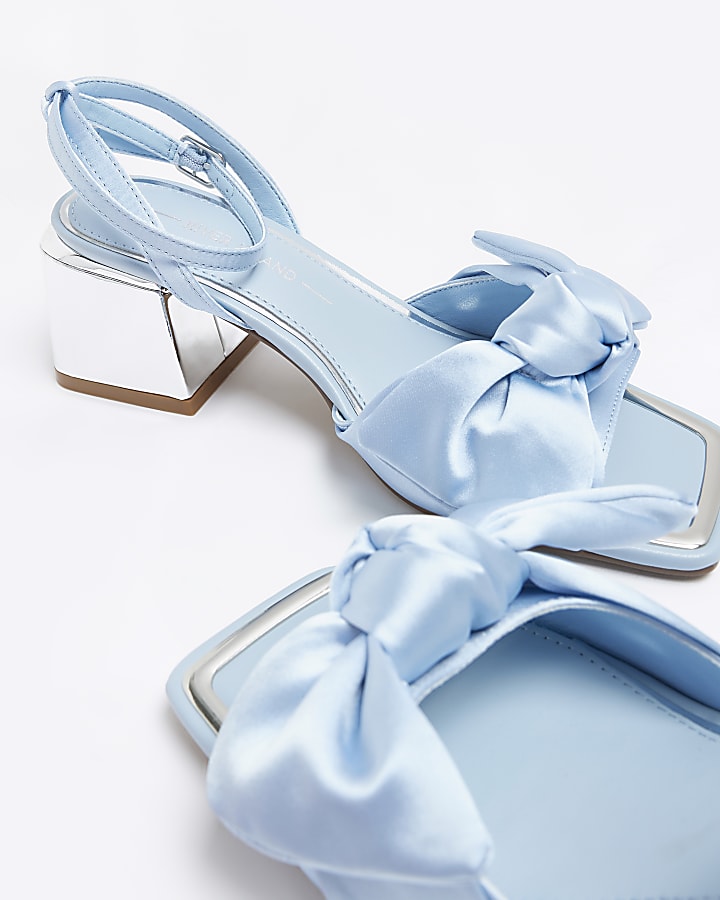 Blue bow detail block heeled sandals