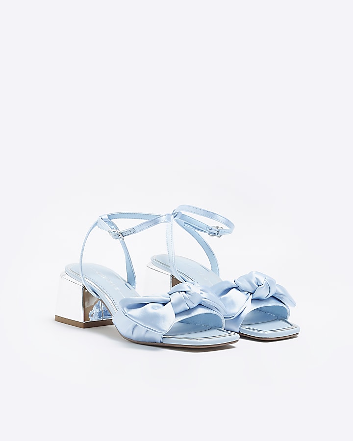 Blue bow detail block heeled sandals