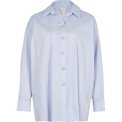 Blue bow tie back long sleeve shirt
