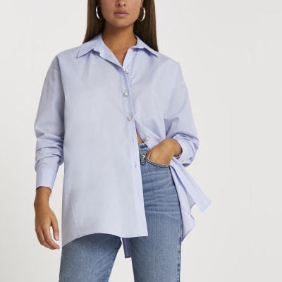 Blue bow tie back long sleeve shirt