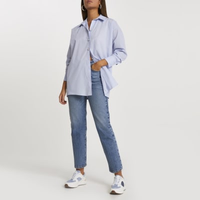 Blue bow tie back long sleeve shirt | River Island