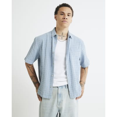 Blue Boxy Fit Crinkle Textured Shirt