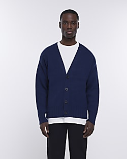 Blue boxy fit knitted cardigan