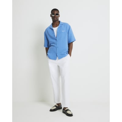 Blue Boxy Fit Luminis Stripe Revere Shirt