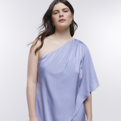 Blue Bridesmaid Drape Shoulder Jumpsuit