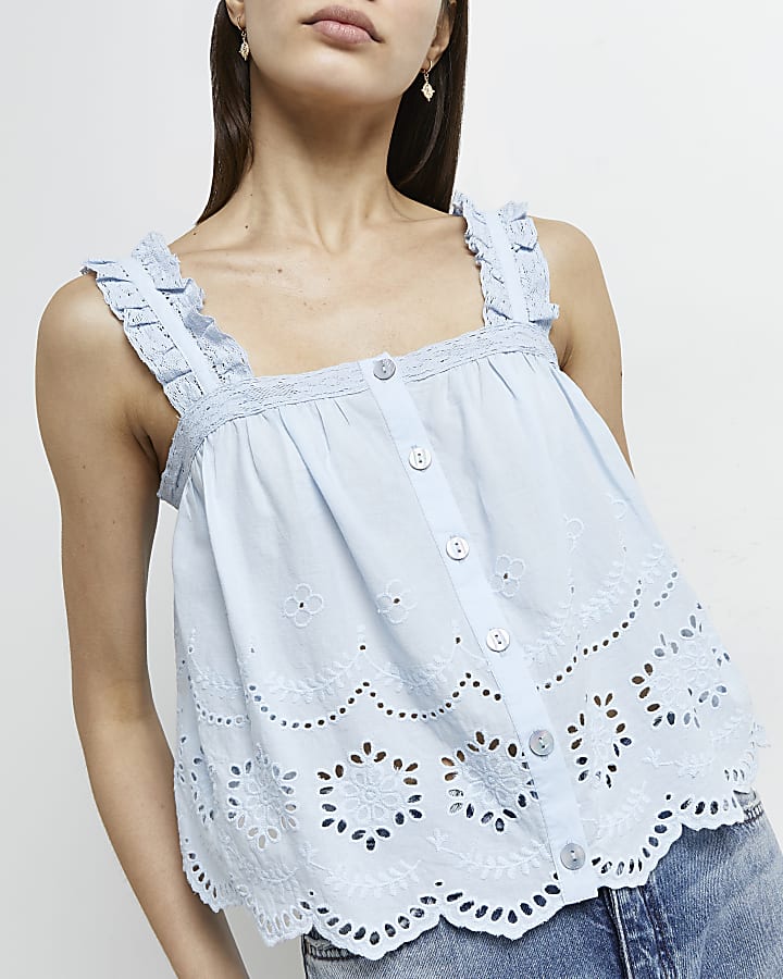 Blue broderie top