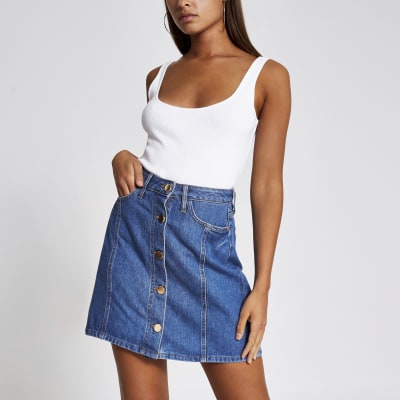 river island long denim skirt