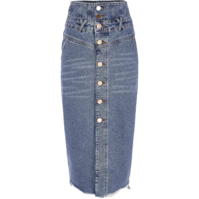 river island denim midi skirt