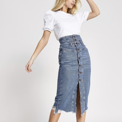 river island black denim skirt