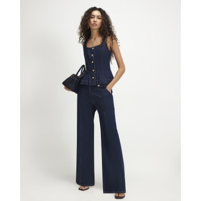 Button Wide Leg Jeans