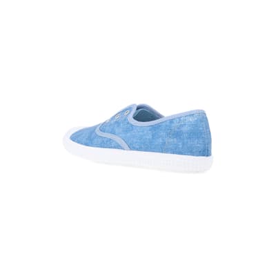 360 degree animation of product Blue canvas slip on trainers frame-6