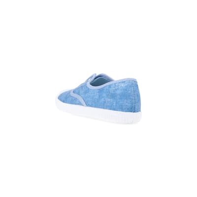 360 degree animation of product Blue canvas slip on trainers frame-7