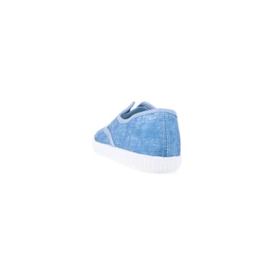 360 degree animation of product Blue canvas slip on trainers frame-8
