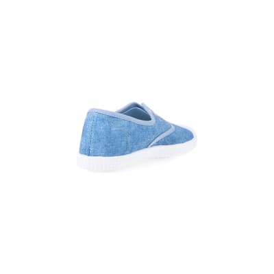 360 degree animation of product Blue canvas slip on trainers frame-11