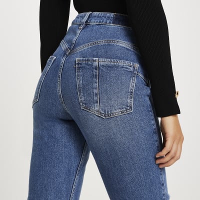 Blue Carrie high rise bum sculpt slim jeans | River Island