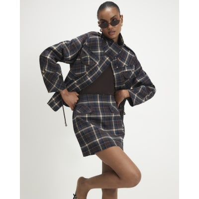 Blue Check A-line Mini Skirt | River Island