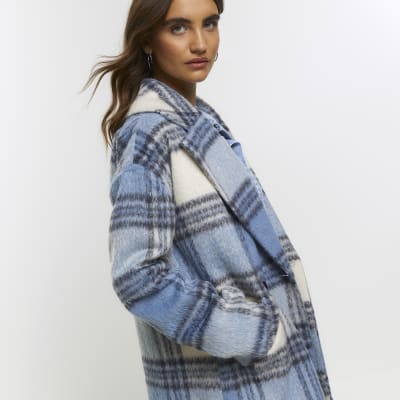 Blue check coat womens clearance