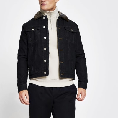 Blue check collar borg denim jacket | River Island