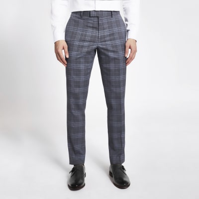 Blue check skinny suit trousers | River Island