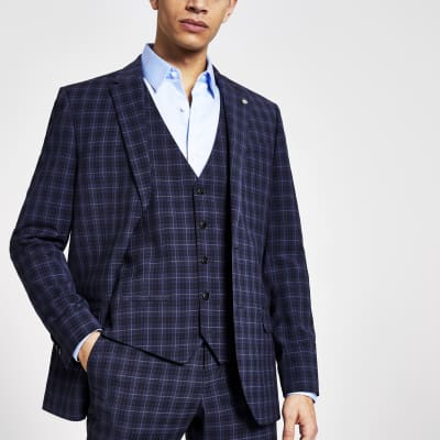 blue check pant coat