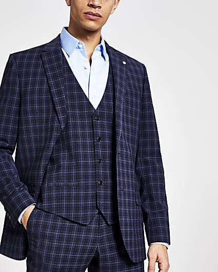 Blue check suit waistcoat