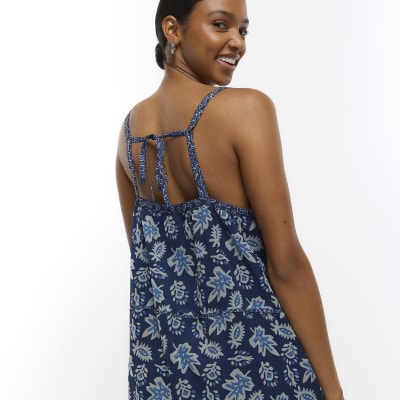 Blue chiffon floral slip maxi dress