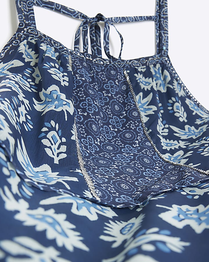Blue chiffon floral slip maxi dress