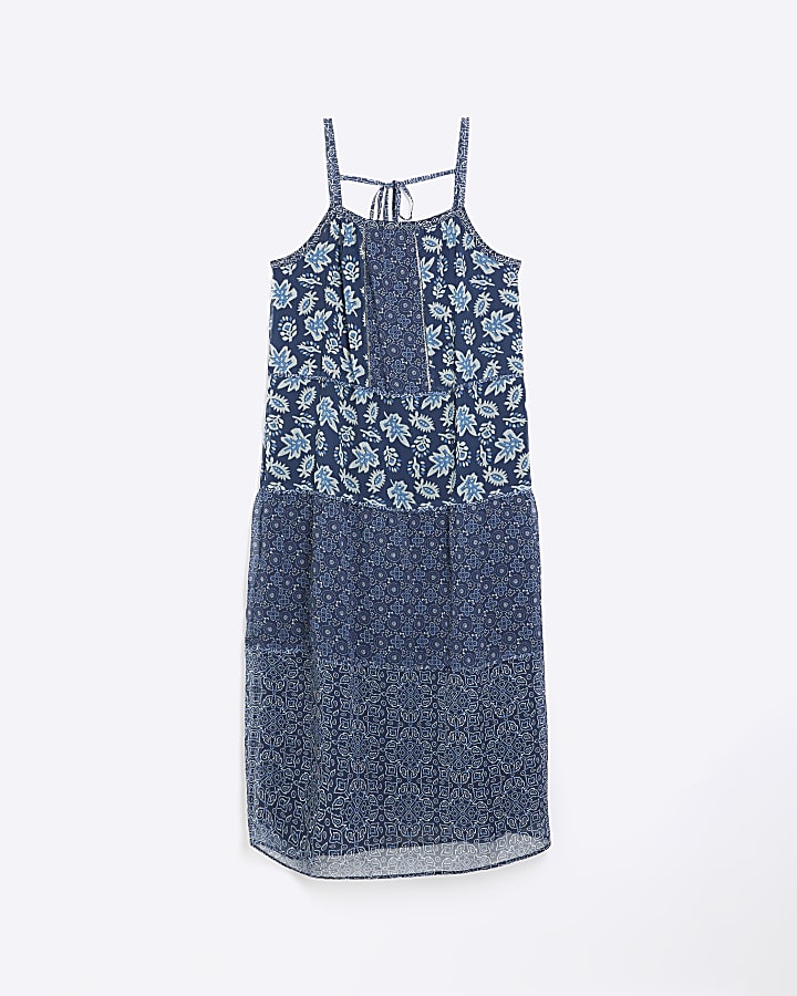 Blue chiffon floral slip maxi dress